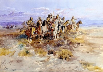 Indios americanos Painting - Partido de exploración india 1897 Charles Marion Russell Indios Americanos
